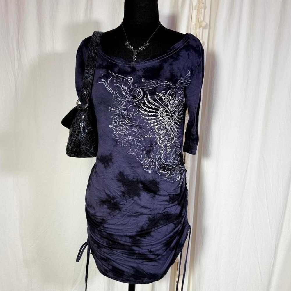 Rock & Roll Cowgirl Black Tie Dye Rhinestone‎ Mini Dress Size M